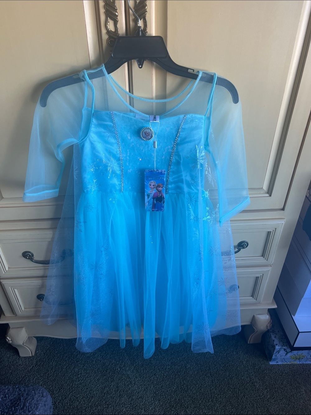 Disney Blue Elsa Costume Dress with Sheer Cape